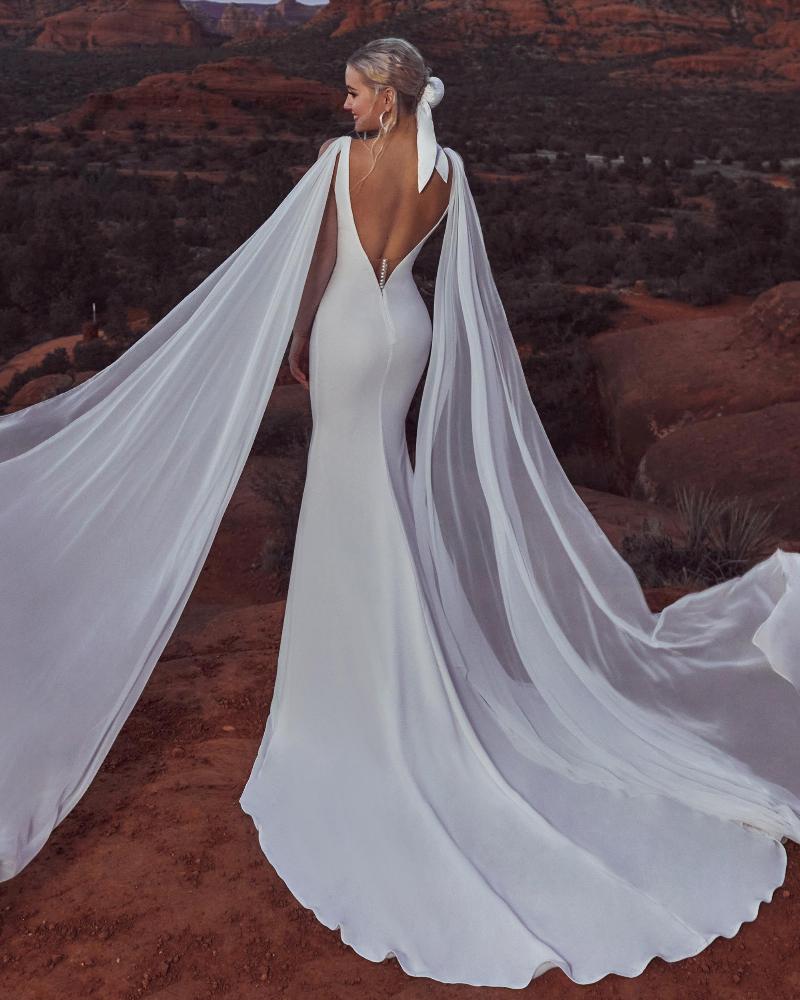 Lp2006 simple sexy wedding dress with cape and backless design2